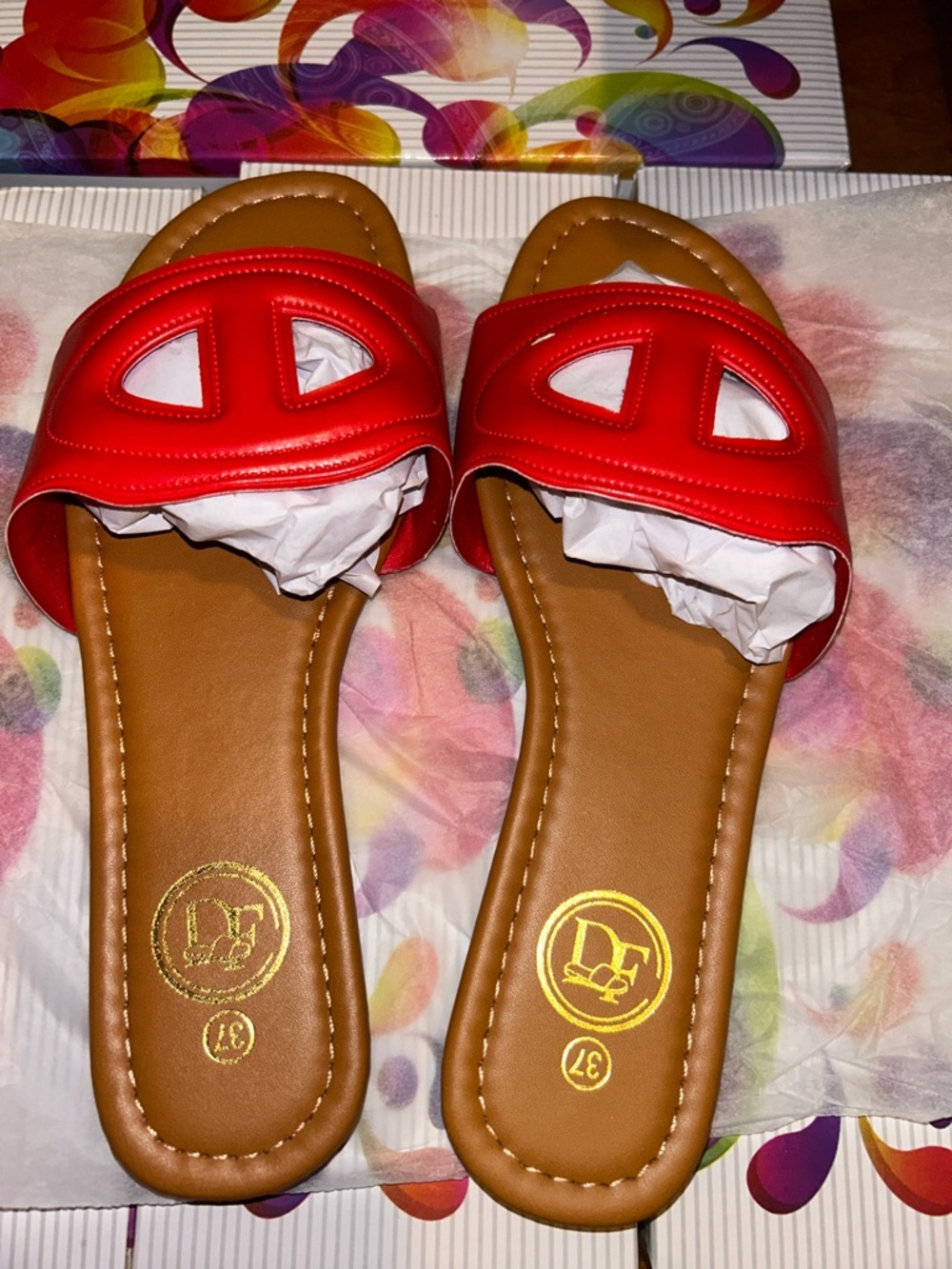 DF Red Slide Sandals for Women — Casual Slip-On